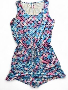 Mermaid Scale Sleeveless Romper in Blue & Pink